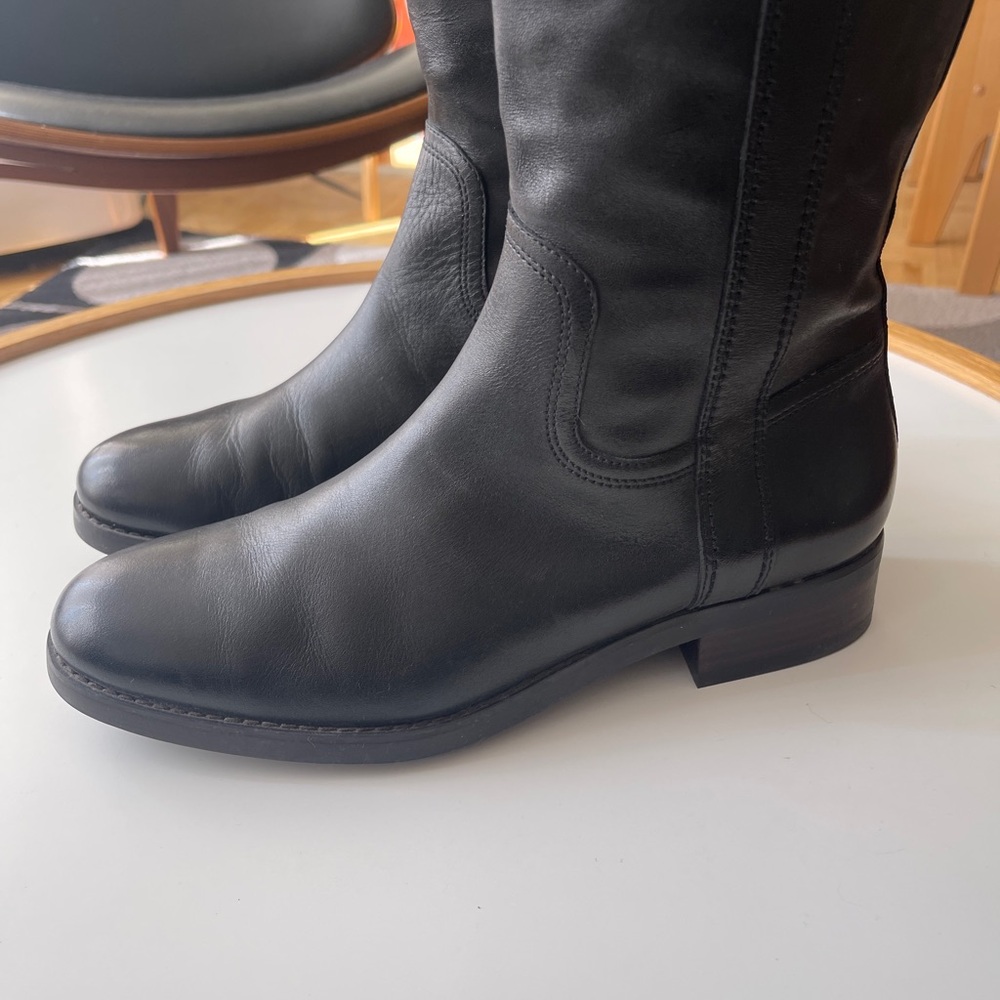 Coach Easton Black Leather Knee-High Riding Boots with Gold Accent - Picture 4 of 5